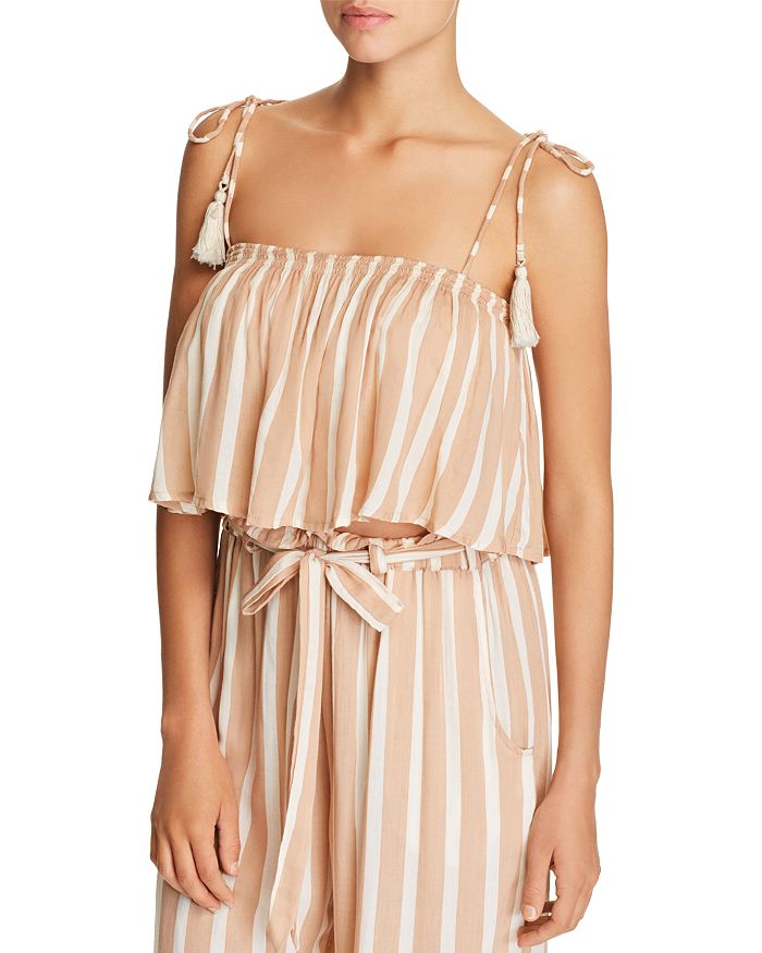 Coolchange Ella Crop Top Swim Cover-up In Cafe/pearl