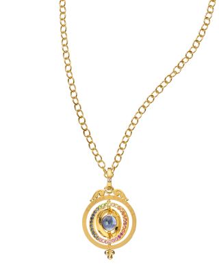 18K Yellow Gold Tolomeo Three Ring Multicolor Sapphire & Diamond Pendant