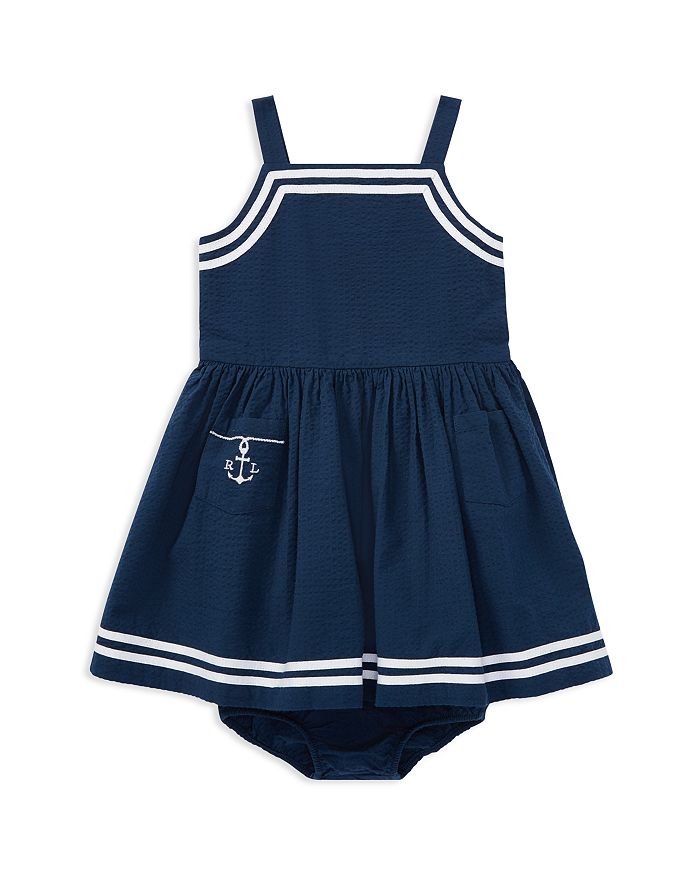 Ralph Lauren Girls Cotton Seersucker Nautical Dress Bloomers