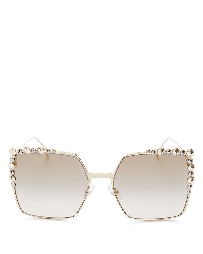Fendi Women's Embellished Mirrored Square Sunglasses, 60mm In Gold/gray Gold