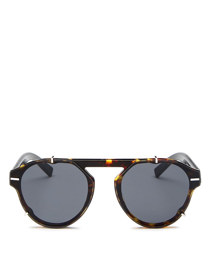 Dior Homme Men's Black Tie Flat Top Round Sunglasses, 62mm In Havana Black Frame Grey Lens
