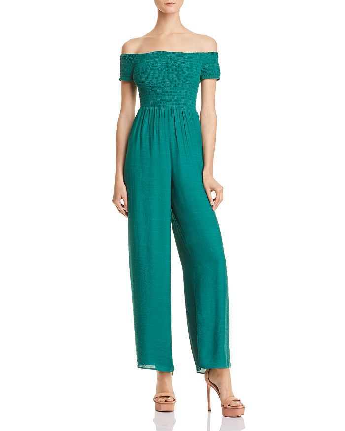GUESS Lily Smocked Off-the-Shoulder Jumpsuit | Bloomingdale's