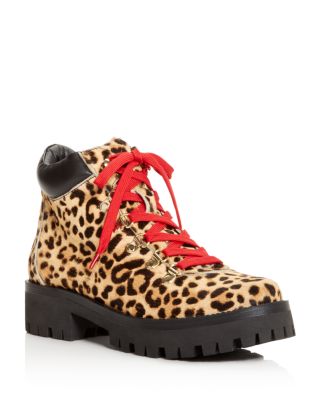 Round-Toe Leopard-Print Lace Up Booties 