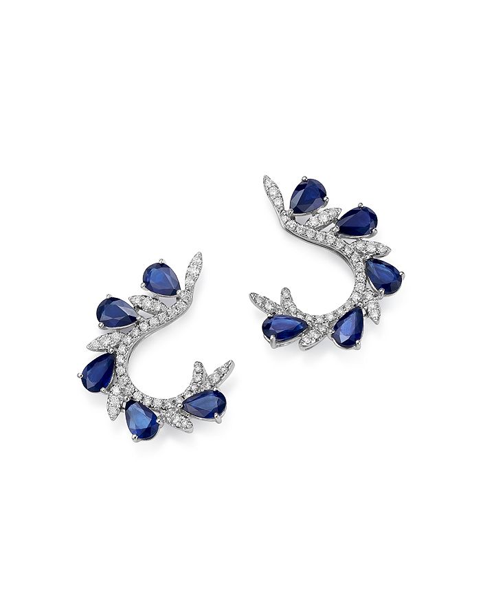 Bloomingdale's Diamond & Blue Sapphire Front-back Hoop Earrings In 18k White Gold - 100% Exclusive In Blue/white