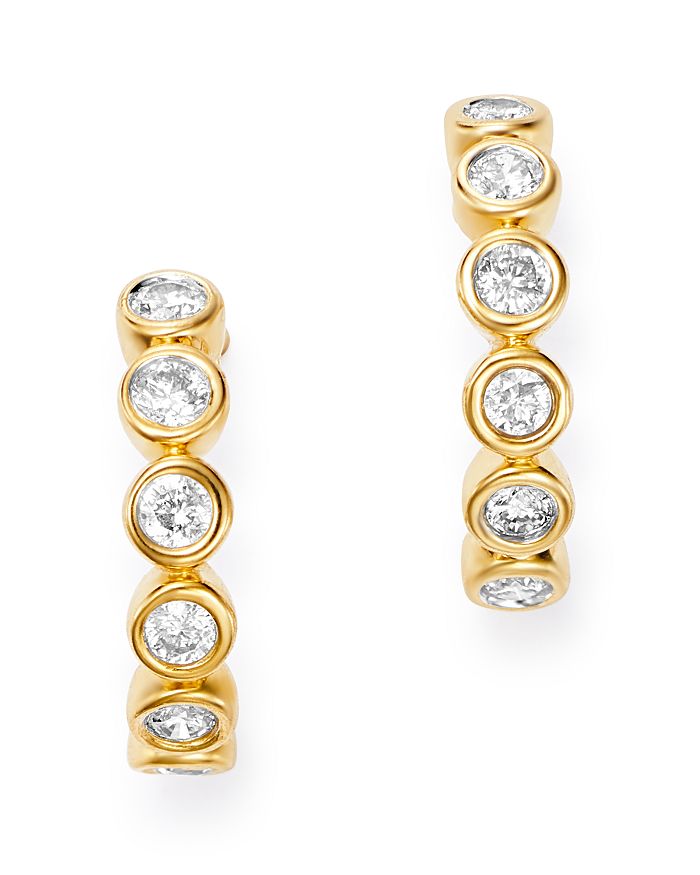 Bloomingdale's Bezel-Set Diamond J-Hoop Earrings in 14K Yellow Gold, 0. ...