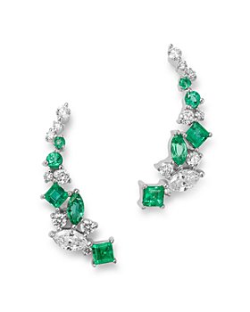 Bloomingdale's - Diamond & Emerald Climber Earrings in 14K White Gold - 100% Exclusive
