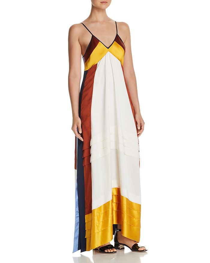 Tory Burch Sasha Silk Color Block Maxi Dress Bloomingdale's