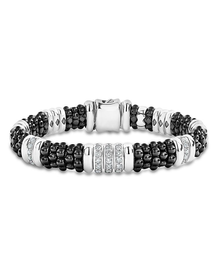 LAGOS - Sterling Silver Black Caviar Diamond & Black Ceramic Station Bracelet