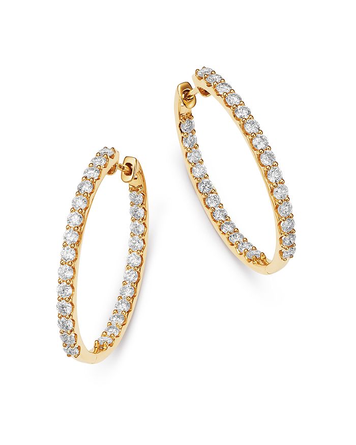 Bloomingdale's Diamond Inside Out Oval Hoop Earrings In 14k Yellow Gold In White/gold