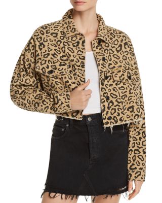 leopard print cropped denim jacket