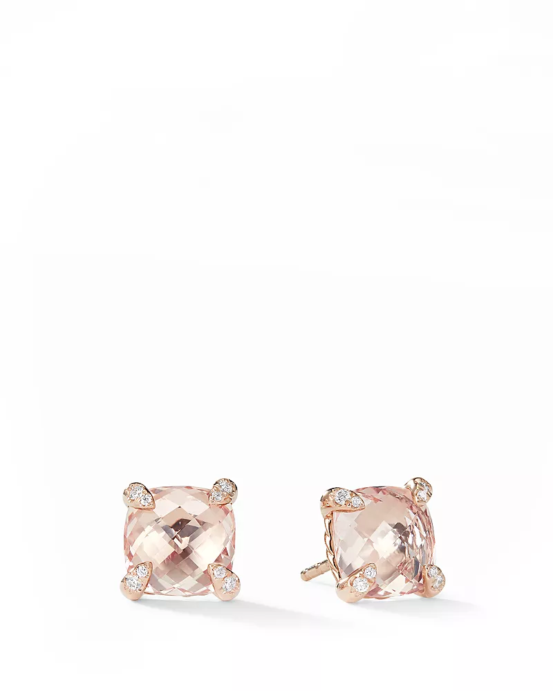 David Yurman Chatelaine Stud Earrings with Morganite & Diamonds in 18K Rose Gold