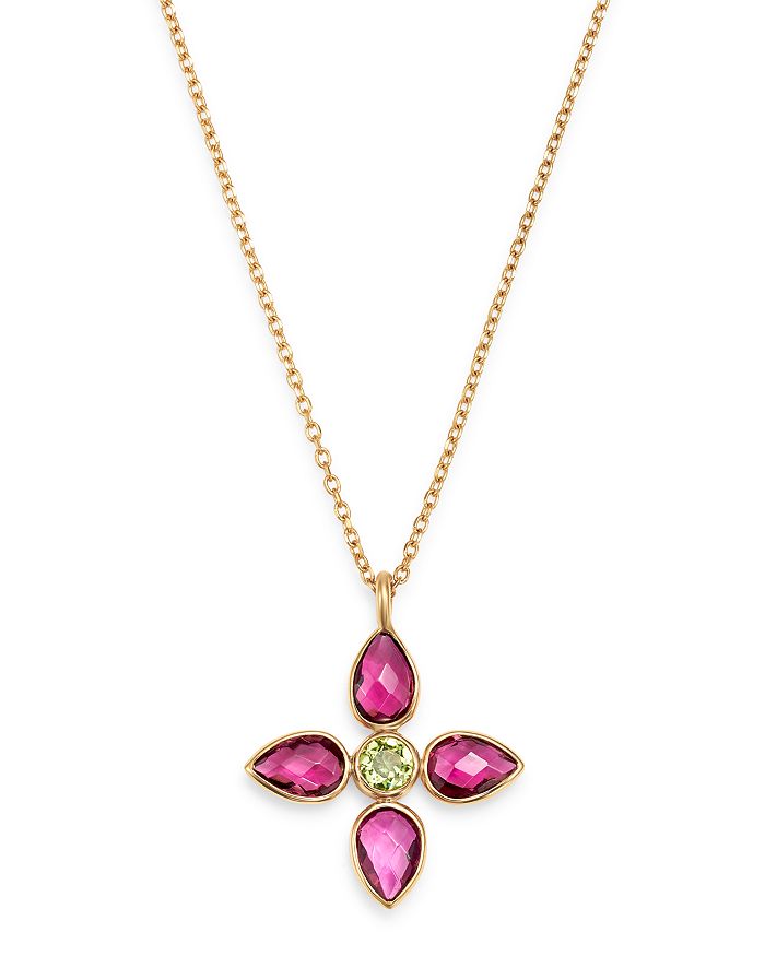 Bloomingdale's Pink Tourmaline & Peridot Flower Pendant Necklace In 14k Yellow Gold, 17 - 100% Exclusive In Multi/gold