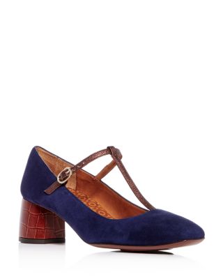 Chie Mihara - Women's T-Strap Mary Jane Leather & Suede Block-Heel Pumps