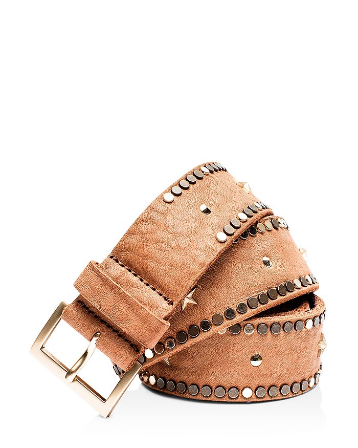 Zadig & Voltaire Womens Camel Starlight Studded Leather Belt S In Camel/gold