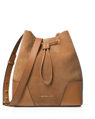 cary medium suede and leather bucket bag
