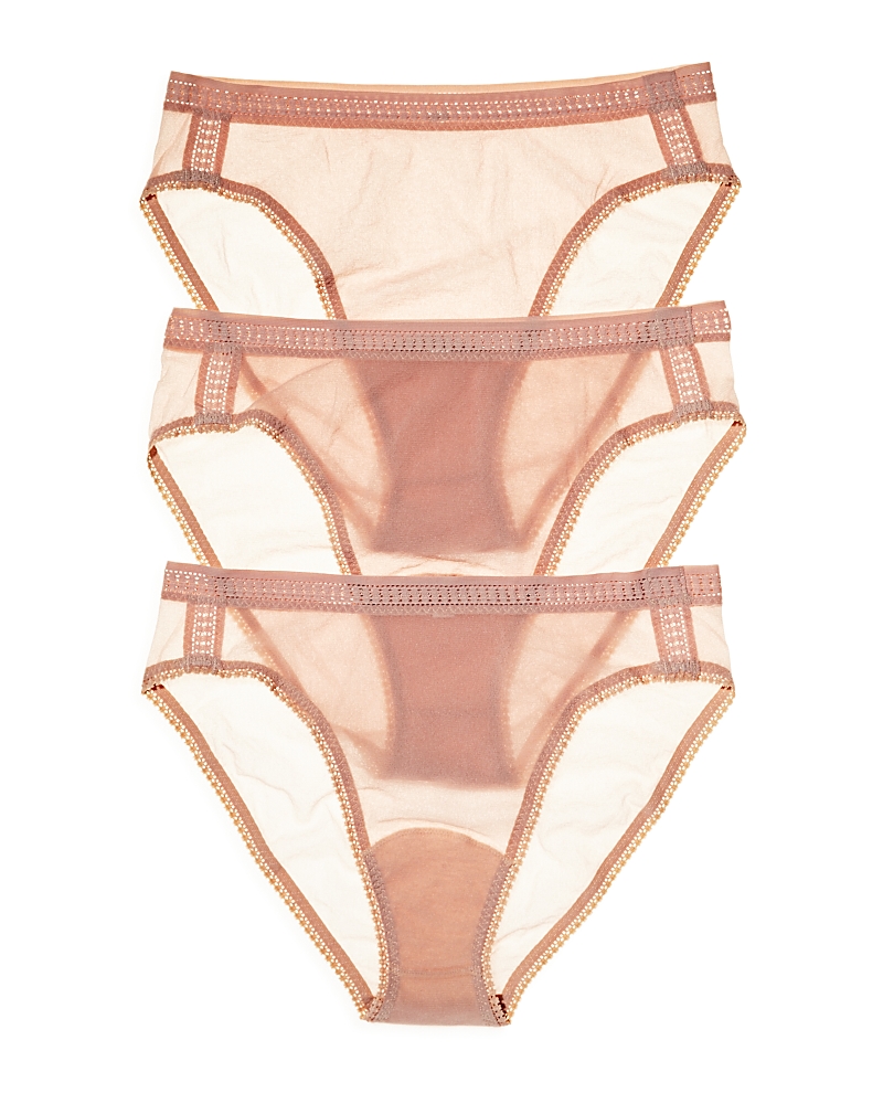 On Gossamer 3-pack Mesh High Cut Briefs In Champagne