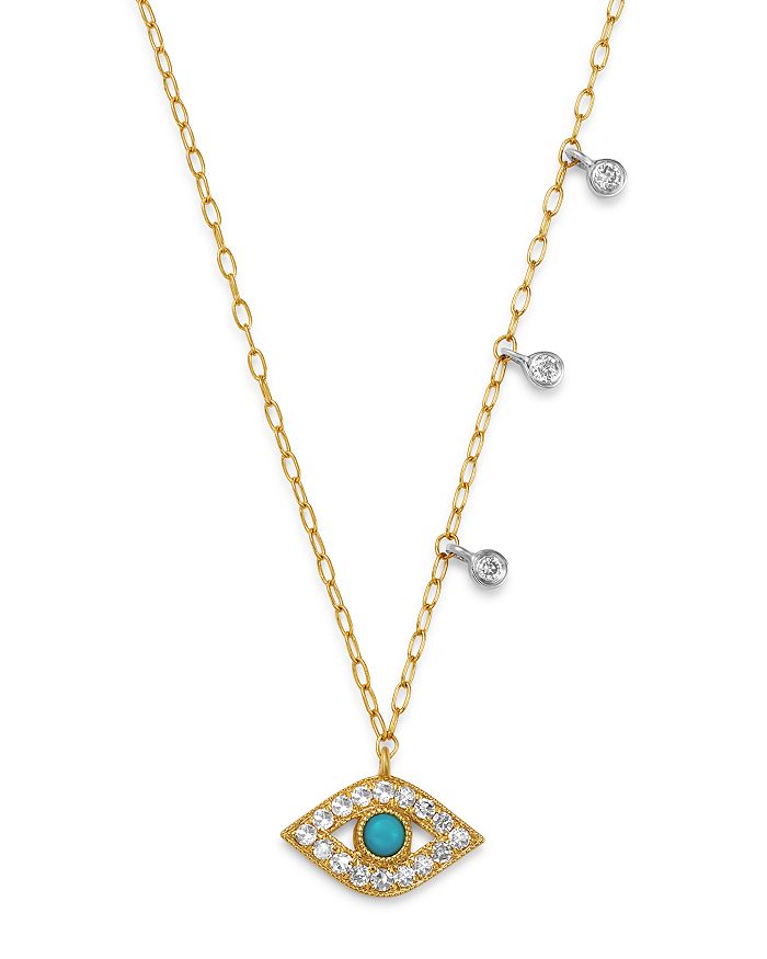 Meira T 14k Yellow Gold & 14k White Gold Diamond & Turquoise Evil Eye Adjustable Pendant Necklace, 18 In Blue/gold