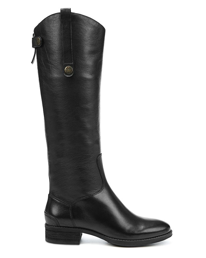 Shop Sam Edelman Women's Wide Calf Penny Round Toe Leather Low-heel Riding Boots In Black