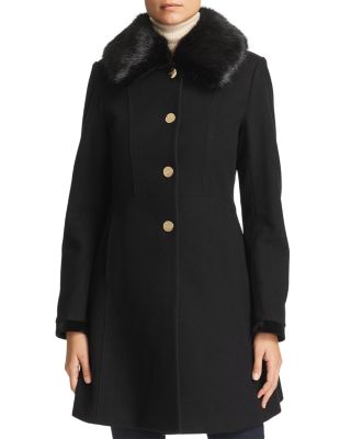 Laundry by Shelli Segal Faux Fur Collar Lace-Up Back Coat
