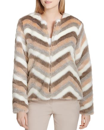 Calvin Klein Chevron Print Faux Fur Jacket | Bloomingdale's