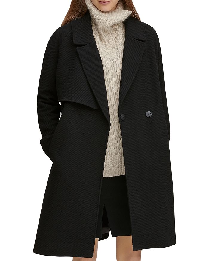 Andrew Marc Sculpted Twill Notched Collar Coat In Black