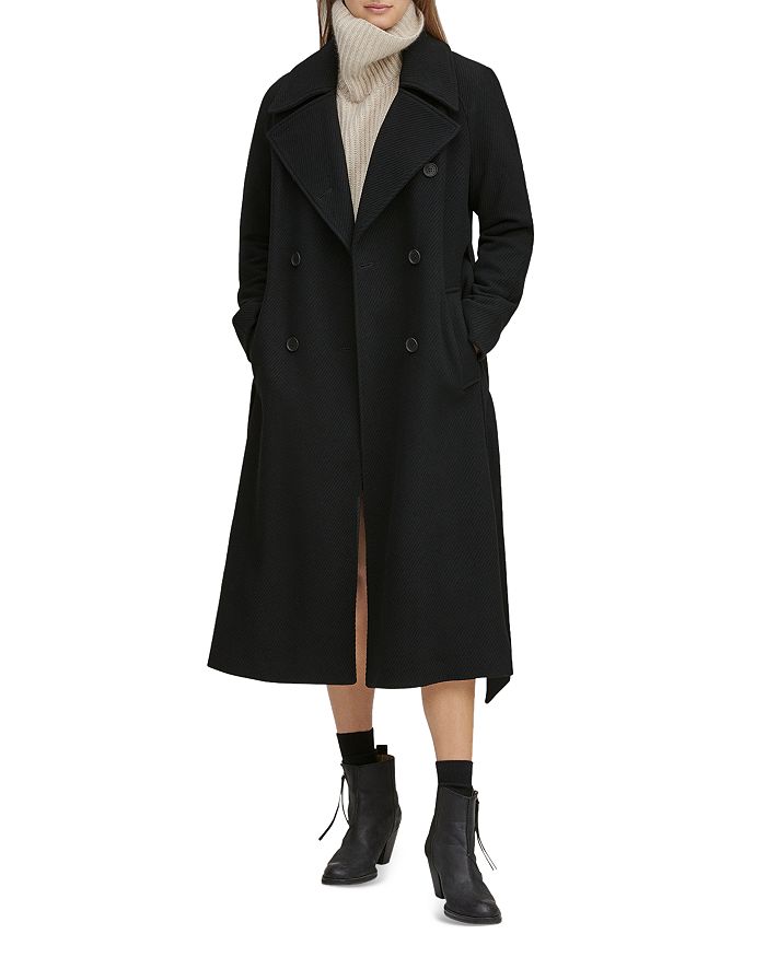 Andrew Marc Sculpted Twill Double-breasted Button-front Coat In Black