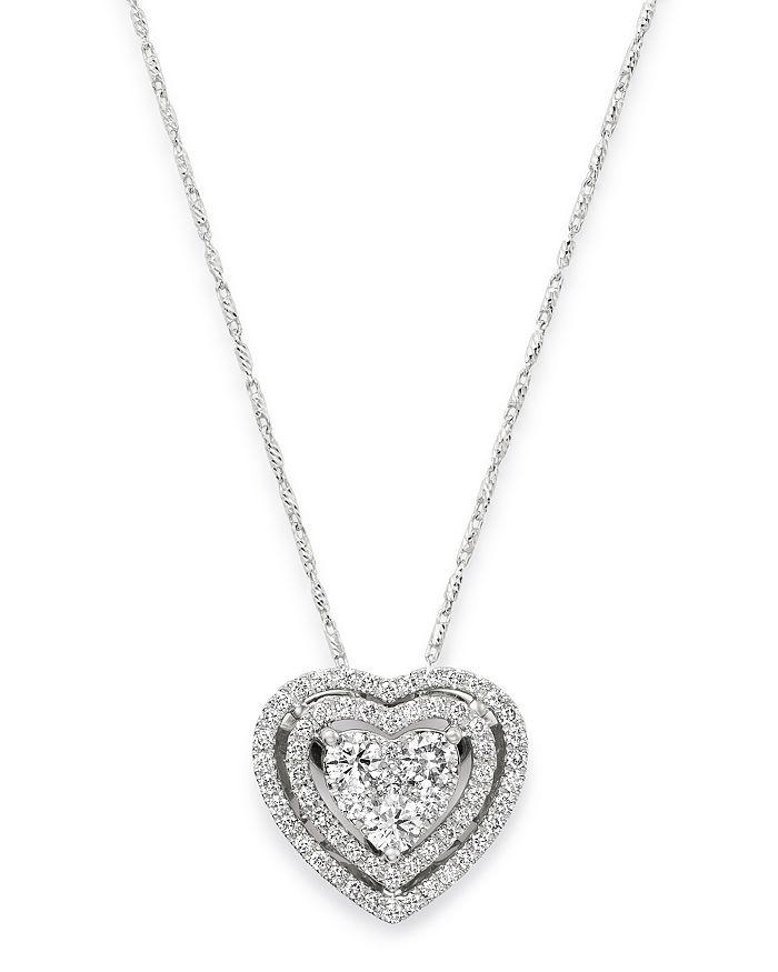 Bloomingdale's Diamond Halo Heart Pendant Necklace In 14k White Gold, 1.0 Ct. T.w. - 100% Exclusive