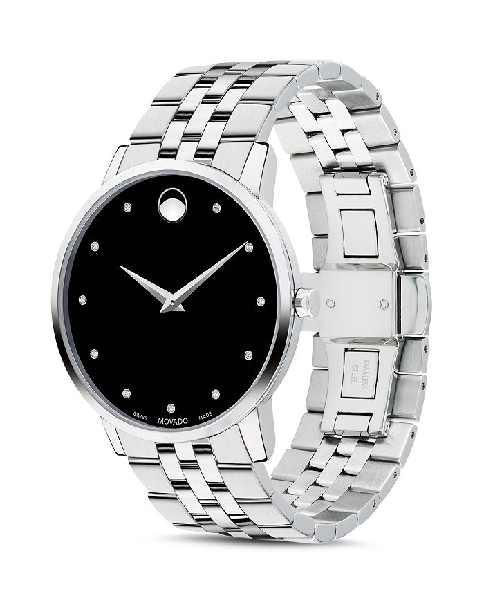 Shop Movado Museum Classic Stainless Steel Diamond-index Watch, 40mm In Black/silver