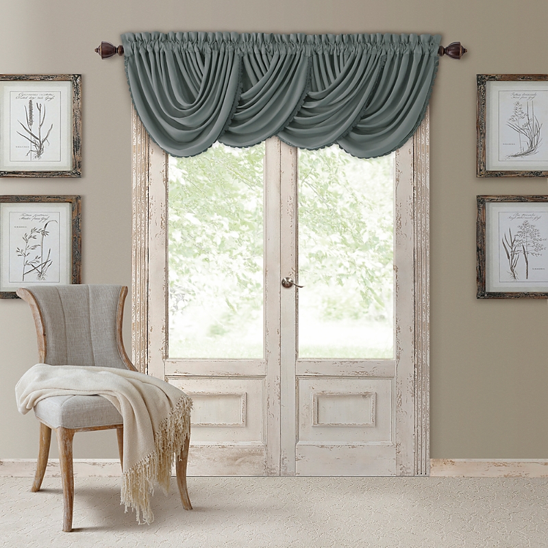Elrene Home Fashions All Seasons Blackout Waterfall Valance, 52 X 36 In Dusty Blue