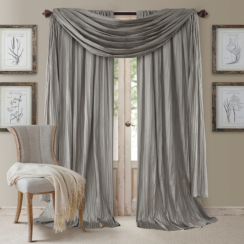 Elrene Home Fashions Athena 52 x 95 Crinkled Curtain Panels, Pair with Scarf Valance