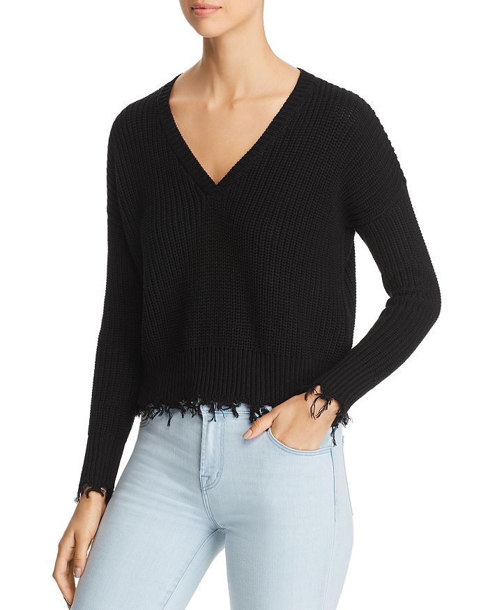 Marled X Olivia Culpo Distressed Crop Sweater In Black