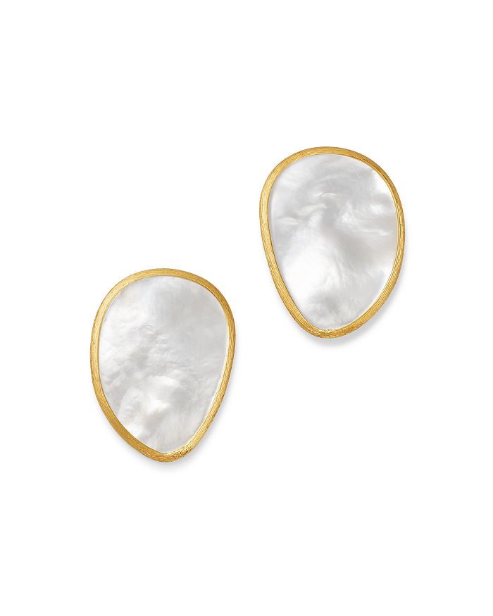 MARCO BICEGO 18K YELLOW GOLD LUNARIA MOTHER OF PEARL STUD EARRINGS,OB1343-MPW-Y