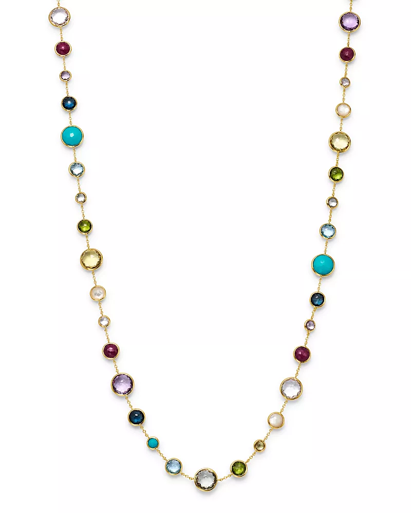 Ippolita 18K Yellow Gold Lollipop Lollitini Mother of Pearl, Green Gold Citrine, Peridot, Green Agate, Blue Topaz, Turquoise, London Blue Topaz, Amethyst & Pink Tourmaline Long Necklace, 36