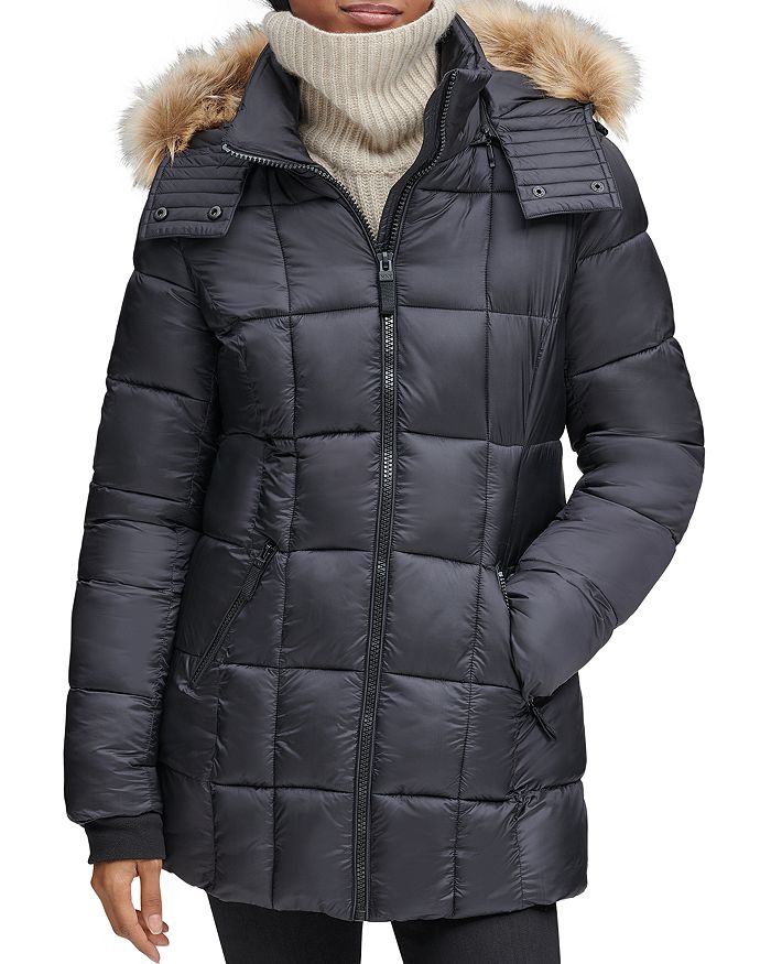 Marc New York Riverdale Faux Fur Trim Hooded Puffer Coat In Black