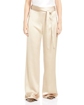 HALSTON HERITAGE HALSTON Tie Detail Wide Leg Satin Pants Bloomingdale s