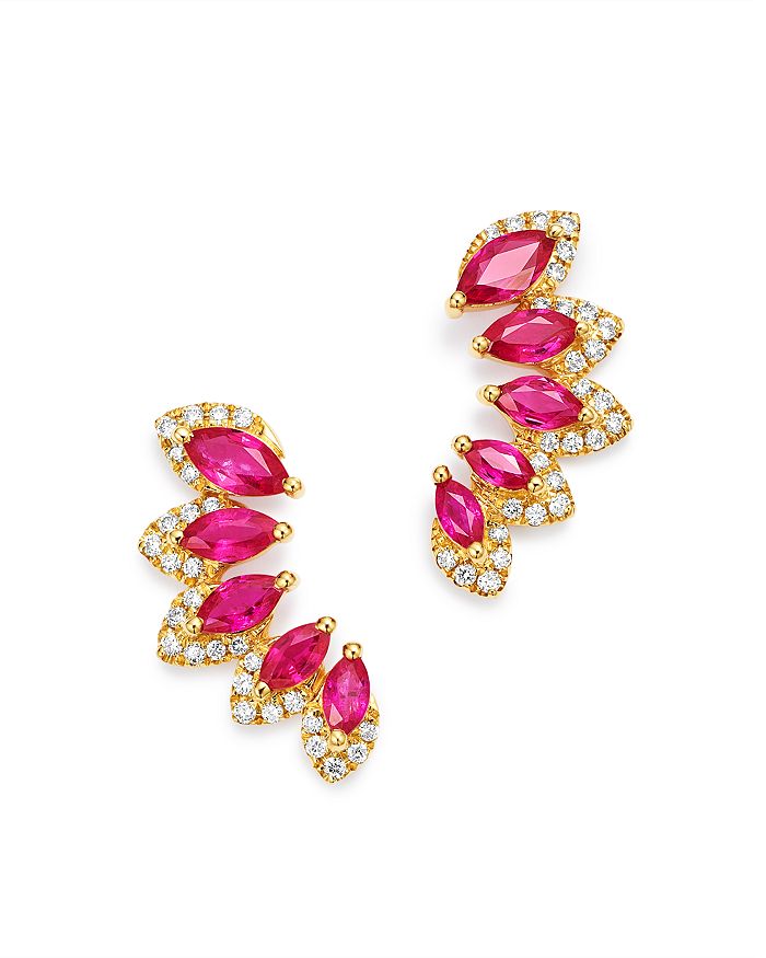 Bloomingdale's Ruby & Diamond Climber Earrings In 14k Yellow Gold - 100% Exclusive In Red/gold