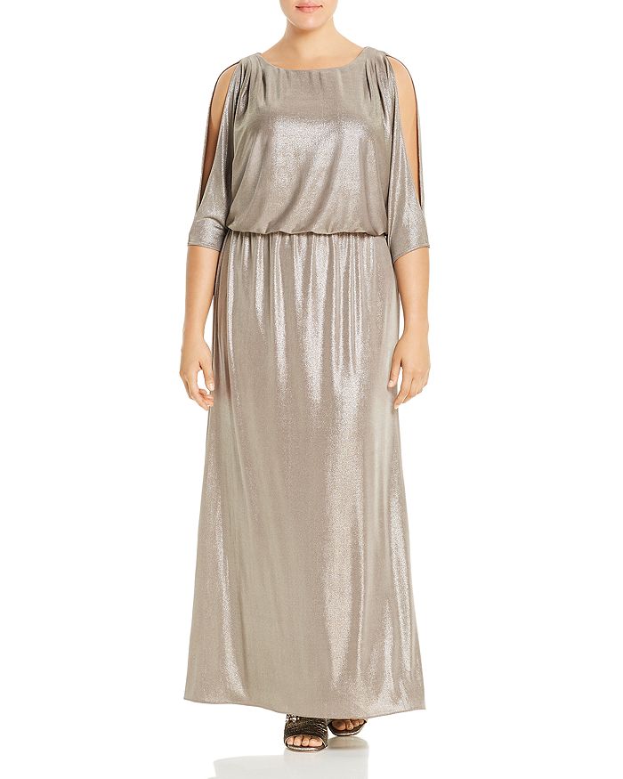 Adrianna Papell Plus Metallic Cowl-Back Gown | Bloomingdale's