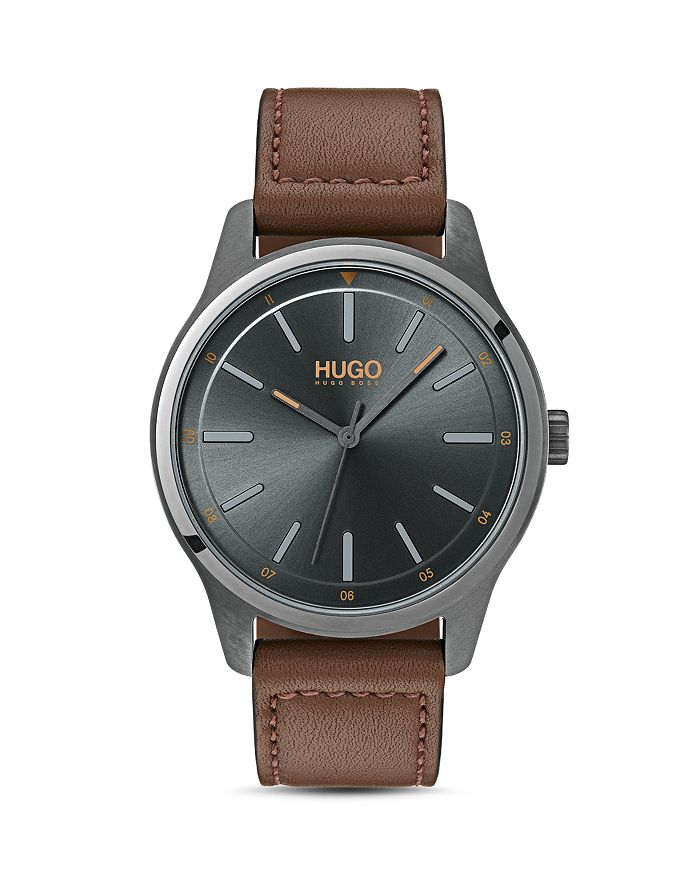 HUGO HUGO #DARE Brown Leather Watch, 42mm | Bloomingdale's