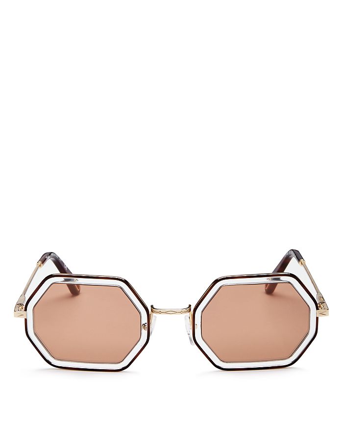 Chloé Women's Poppy Mirrored Octagonal Sunglasses, 53mm In Havana/brown