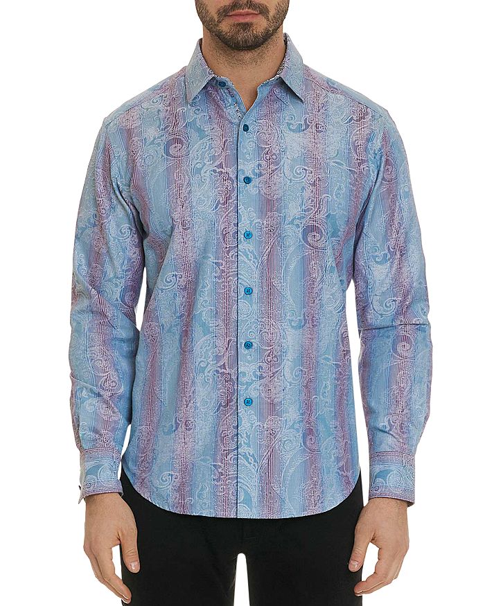 Robert Graham Patel Stripe-Paisley Jacquard Classic Fit Button