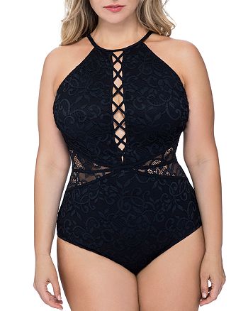 Profile By Gottex Women's One-Piece Swimsuit - High Neck Macrame Design, Tummy Control, Adjustable Straps
