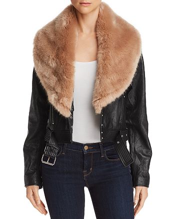PAIGE Rizza Faux-Fur-Trimmed Leather Moto Jacket | Bloomingdale's