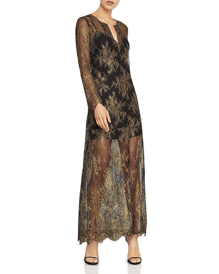 BCBGMAXAZRIA Olivia Metallic Lace Maxi Dress | Bloomingdale's