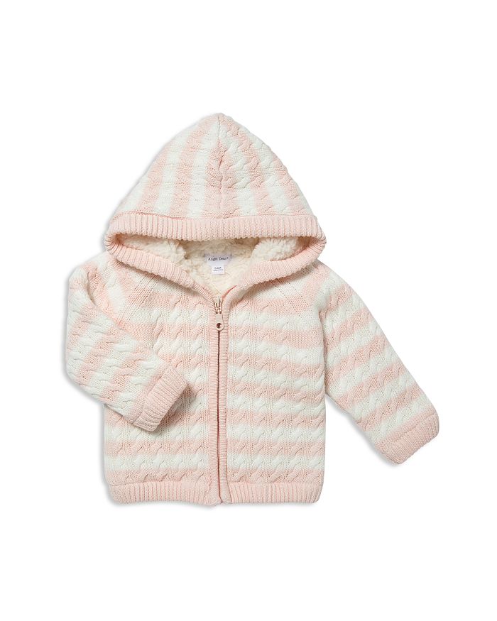 Shop Angel Dear Girls' Striped Knit Sherpa Lined Jacket - Baby In Pink/white