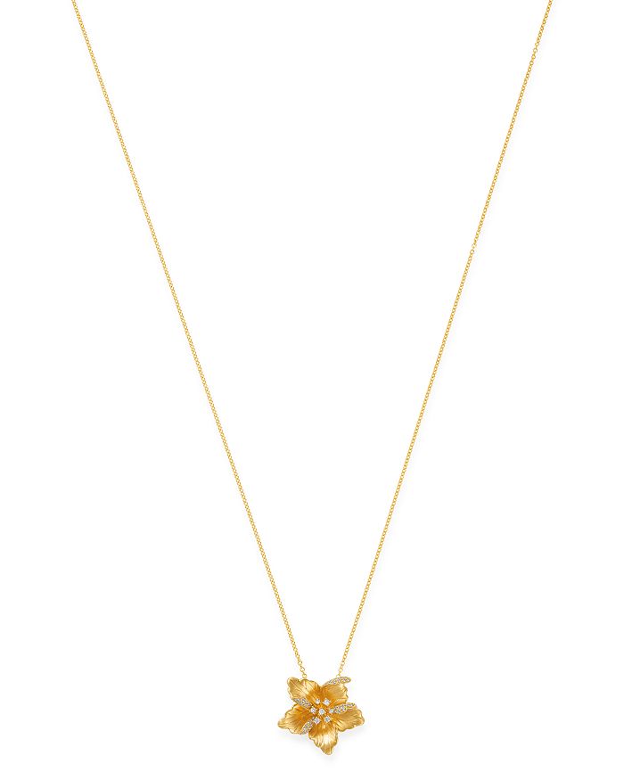 Bloomingdale's Diamond Flower Pendant Necklace In 14k Textured Yellow