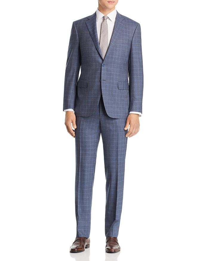 Canali Siena Plaid Classic Fit Suit In Light Gray/light Blue
