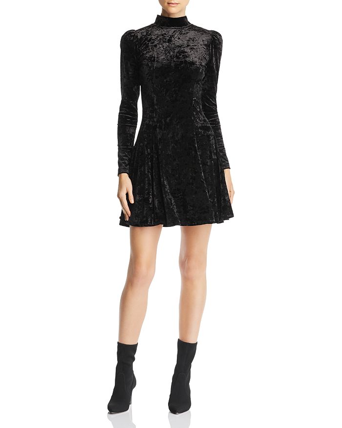 AQUA Puff Sleeve Crushed Velvet Swing Dress 100 Exclusive