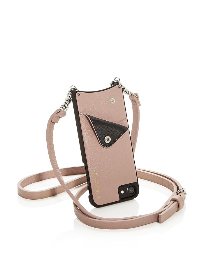 Bandolier Leather Iphone Crossbody In Desert Rose Pink/silver