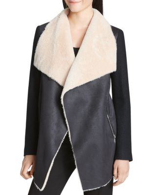 calvin klein faux fur wrap coat