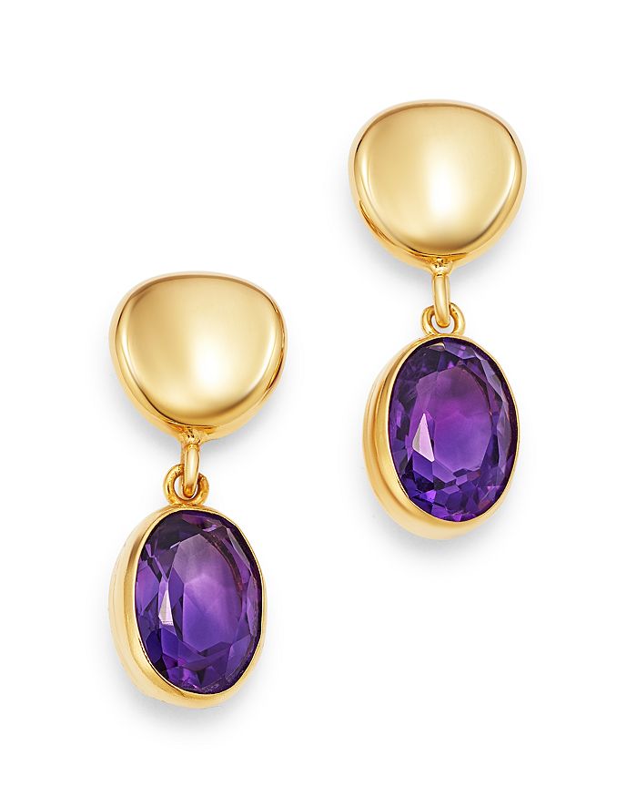 Bloomingdale's Gemstone Oval Drop Earrings In 14k Yellow Gold - 100% Exclusive In Purple/gold